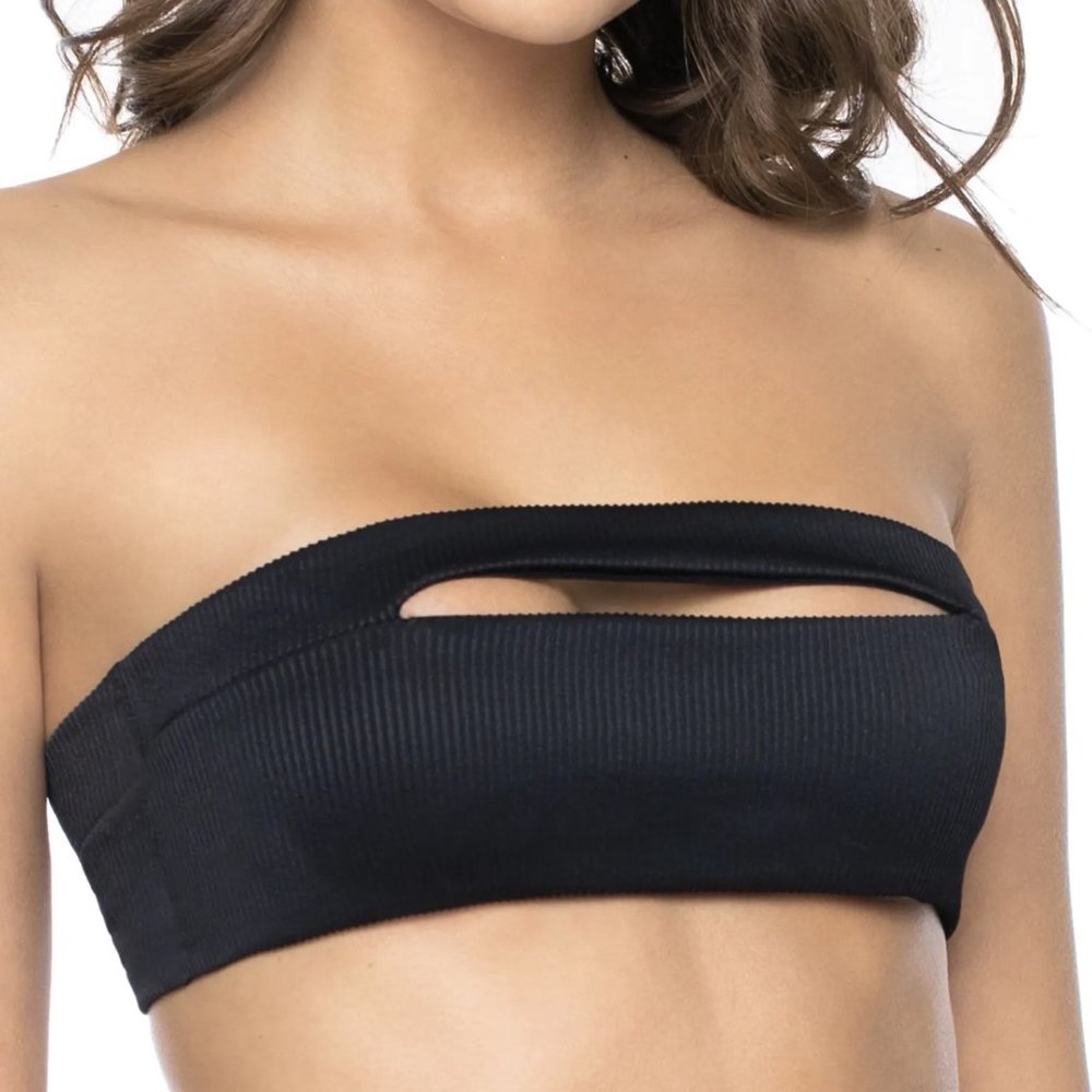PILYQ // NWT Black Split Bandeau Bikini Top Sz: L